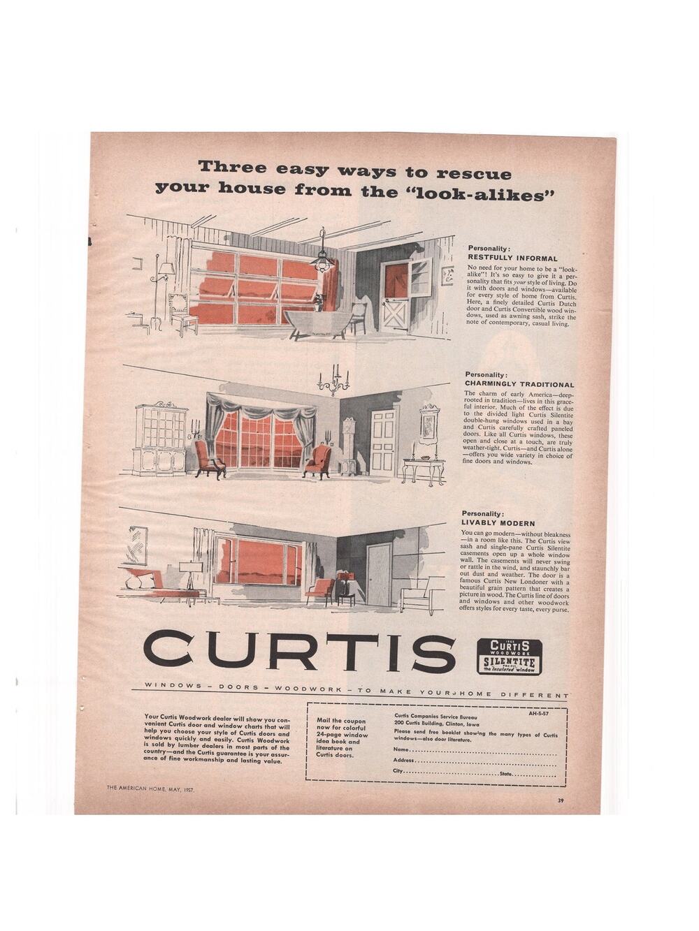 Curtis Woodwork Magazine Advertisement 1957 Vintage Cabinet Window Midcentury